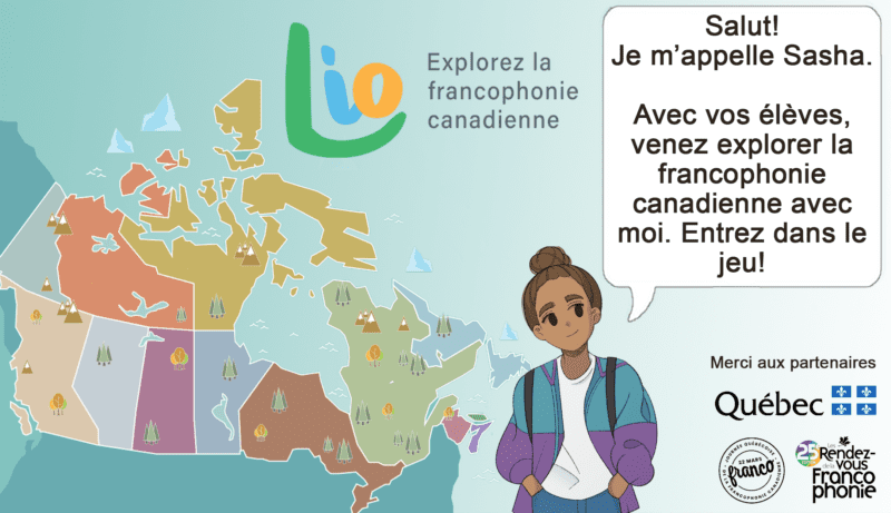 Personnage de Sasha qui invite les jeunes a découvrir la francophonie canadienne.