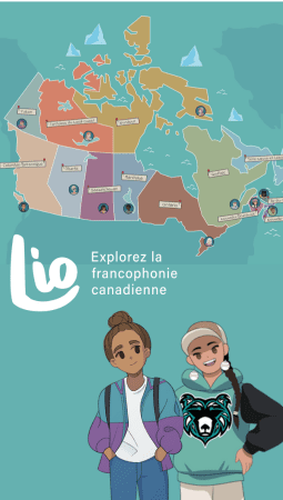 Les personnages Sasha et Makwa devant une carte du Canada