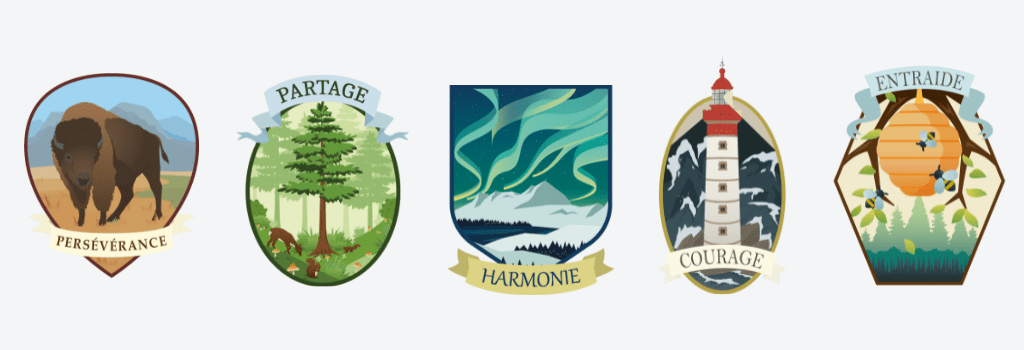 Écussons du parcours Contes et légendes de Lio